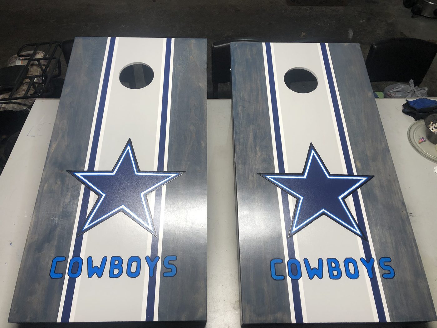 Custom cornhole boards with Dallas Cowboys star logo